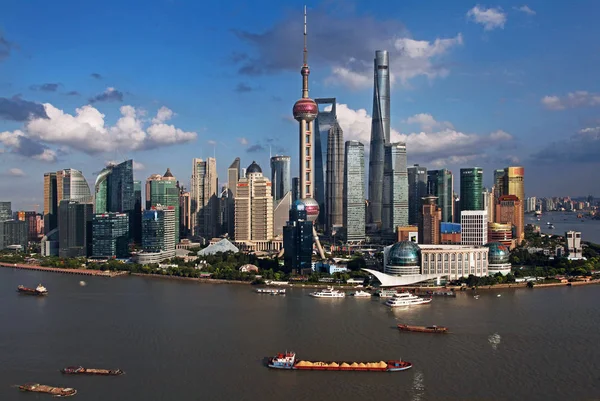 Pohled Řeku Huangpu Finanční Čtvrti Lujiazui Oriental Pearl Tower Opustil — Stock fotografie