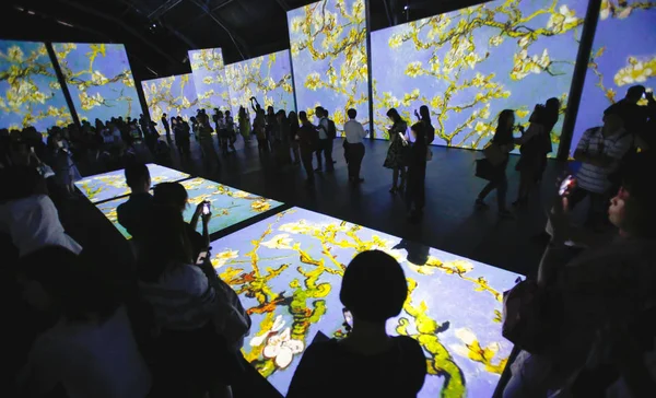 Besucher Der Multimedia Ausstellung Des Holländischen Künstlers Vincent Van Goghs — Stockfoto