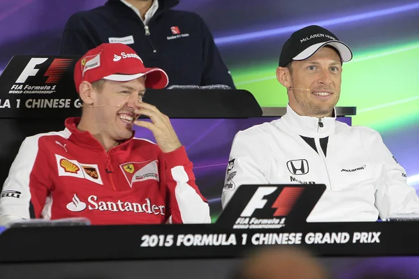 Sebastian Vettel Pilote Allemand Ferrari Jenson Button Pilote Britannique Malaren — Photo