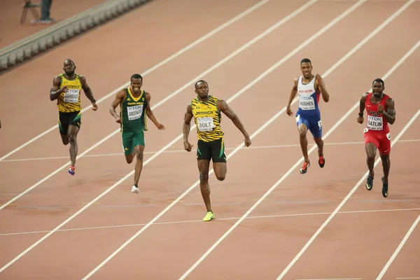 Usain Bolt Della Giamaica Centro Gareggia Nella Finale Maschile Dei — Foto Stock