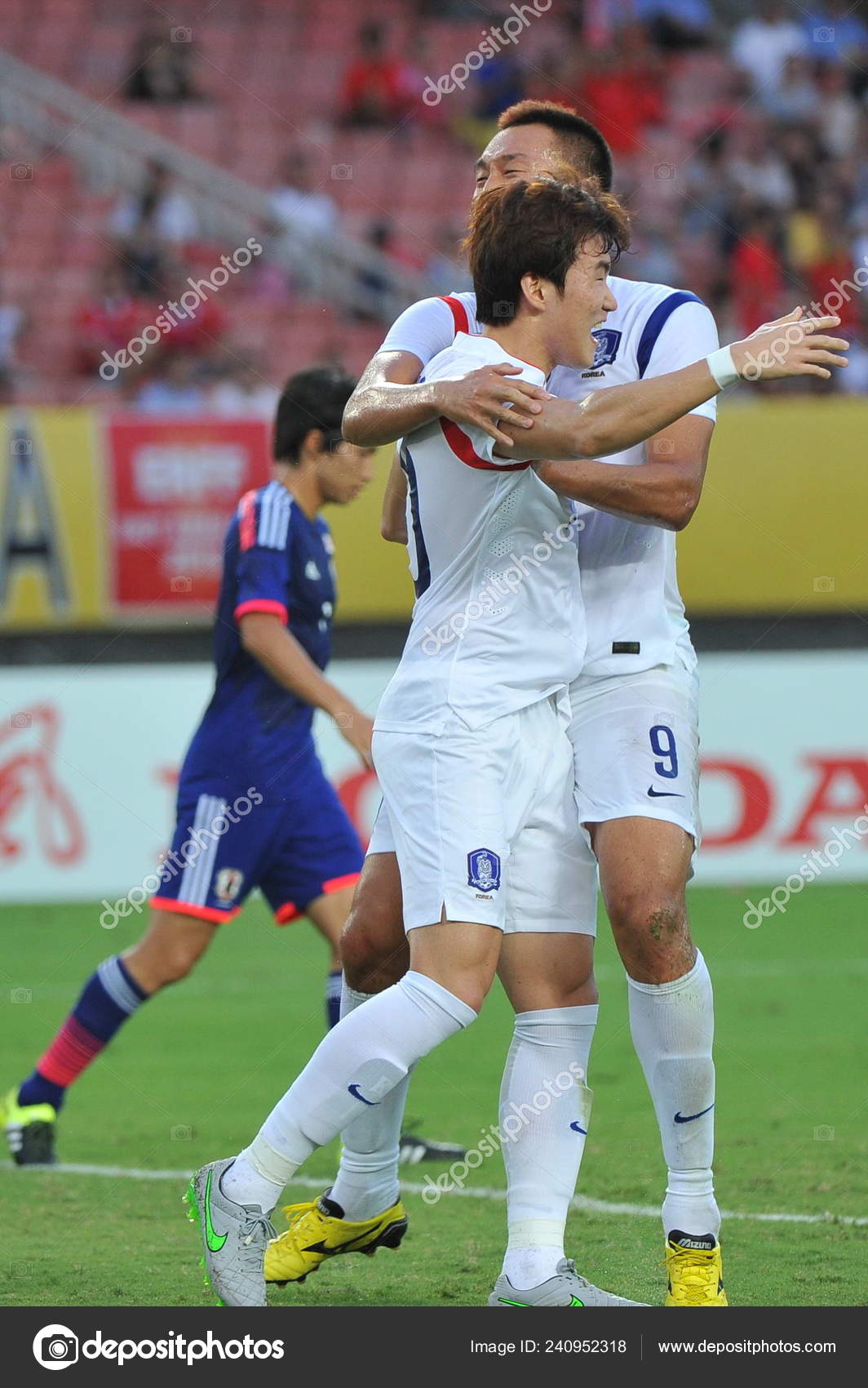 Jang Hyun Soo Corea Del Sur Frente Celebra Con Compañero — Foto