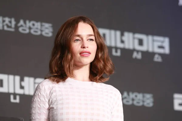 Actriz Británica Emilia Clarke Posa Durante Una Conferencia Prensa Para — Foto de Stock