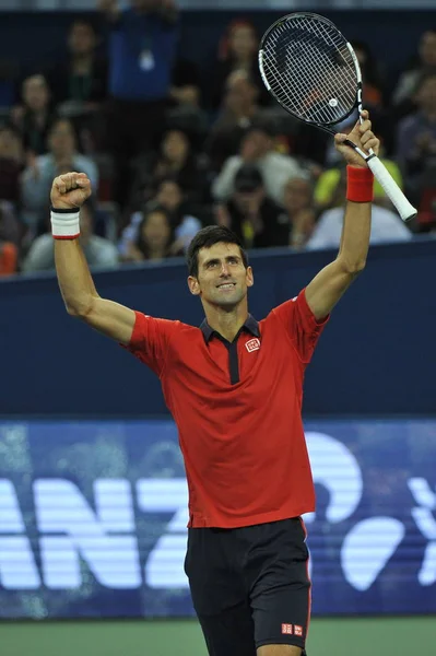 Novak Djokovic Sérvia Reage Após Derrotar Wilfried Tsonga França Sua — Fotografia de Stock