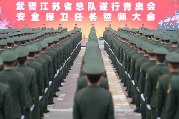 Chinese Pla People Liberation Army Soldiers Assemble Oath Taking Ceremony — Stock Photo, Image