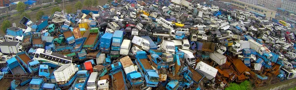 Flybilde Søppelplass Med Utrangerte Kjøretøyer Hangzhou Øst Kinas Zhejiang Provins – stockfoto