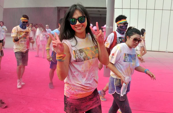 Учасники Беруть Участь Ятикілометровій Колірній Події Run Шанхаї Китай Вересня — стокове фото