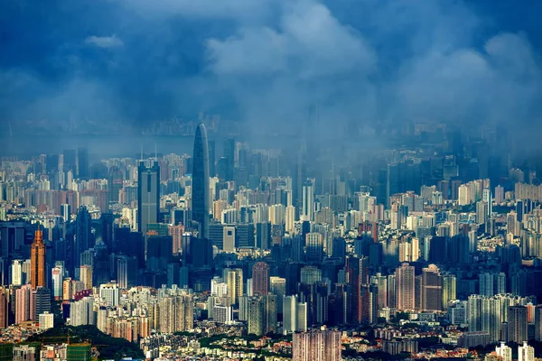 Cityscape Downtown Areas Clusters Skyscrapers High Rise Buildings Shenzhen City — Stock Photo, Image