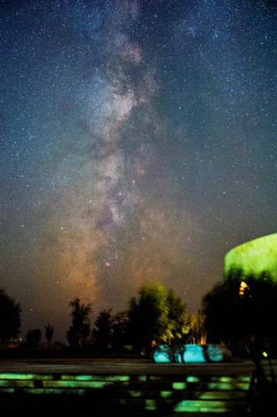 Vista Del Cielo Estrellado Sobre Desierto Kubuqi Durante Festival Del —  Fotos de Stock