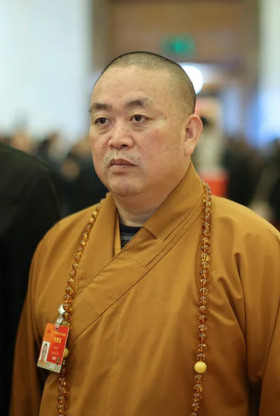 Shi Yongxin Abade Shaolin Temple Participa Sessão Encerramento Terceira Sessão — Fotografia de Stock