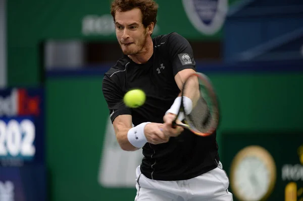 Andy Murray Gran Bretaña Devuelve Una Oportunidad Steve Johnson Los — Foto de Stock