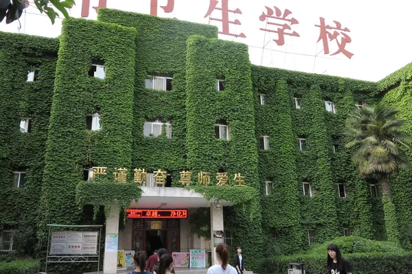 Widok Budynku Objętego Pnącze Szkole Zdrowia Mieście Prowincji Shaanxi Północno — Zdjęcie stockowe