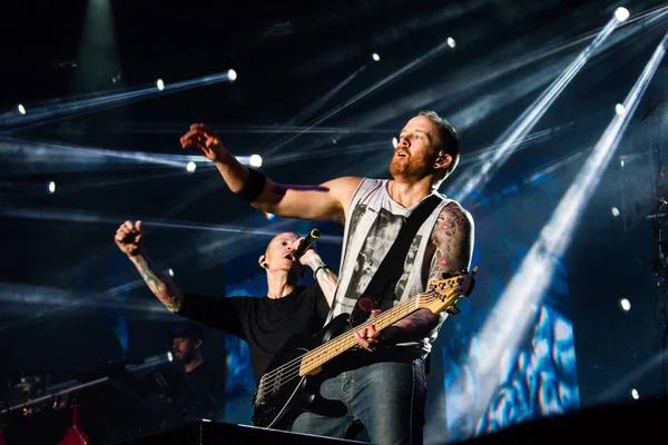 Miembros Banda Rock Estadounidense Linkin Park Tocan Durante Concierto Gira — Foto de Stock