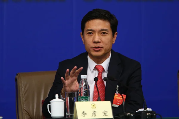 Robin Yanhong Předseda Představenstva Generální Ředitel Baidu Hovoří Tiskové Konferenci — Stock fotografie