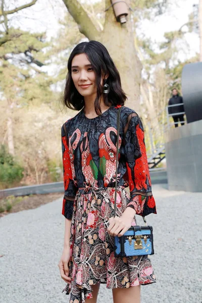 Modelo Actriz Japonesa Tao Okamoto Llega Para Espectáculo Louis Vuitton —  Fotos de Stock