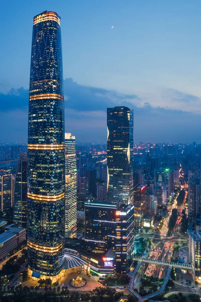 Файл Нічний Погляд Хмарочоси Багатоповерхових Будинків Місті Гуанчжоу Провінції Гуандун — стокове фото