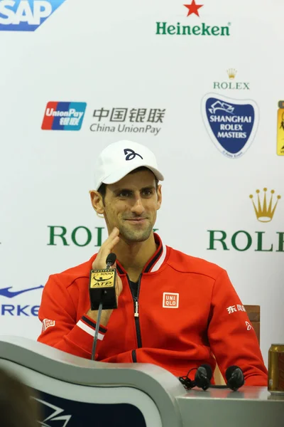 Novak Djokovic Aus Serbien Nimmt Einer Pressekonferenz Teil Nachdem Andy — Stockfoto