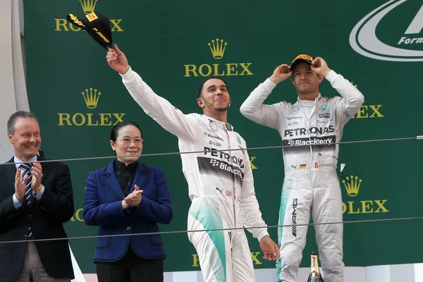 Lewis Hamilton Della Mercedes Celebra Sua Vittoria Durante Cerimonia Premiazione — Foto Stock