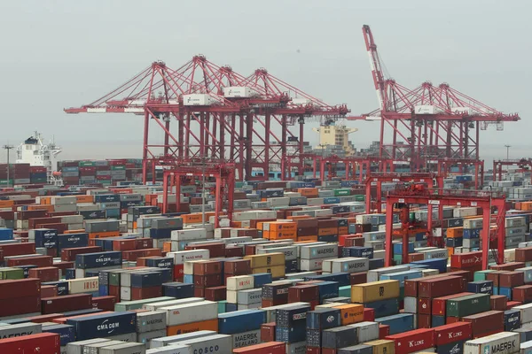 Konteynerlerin Yığınları Şangay Yangshan Deep Water Port Bir Konteyner Terminali — Stok fotoğraf