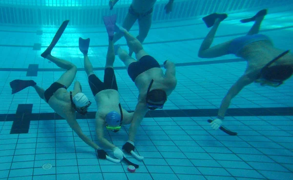 Členové Podmořského Hokeje Podílejí Cvičení Bazénu Handan Severní Čínské Provincii — Stock fotografie