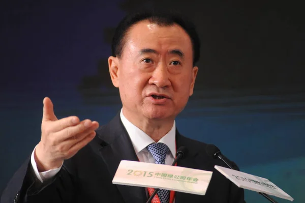 Wang Jianlin Ordförande Wanda Group Levererar Ett Tal Toppmötet 2015 — Stockfoto