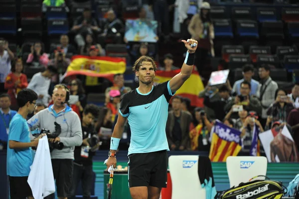 Rafael Nadal Van Spanje Reageert Het Verslaan Van Stanislas Wawrinka — Stockfoto