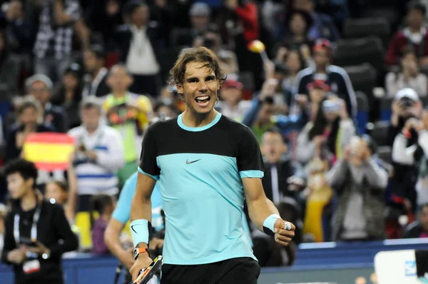 Rafael Nadal Spagna Reagisce Dopo Aver Sconfitto Milos Raonic Del — Foto Stock