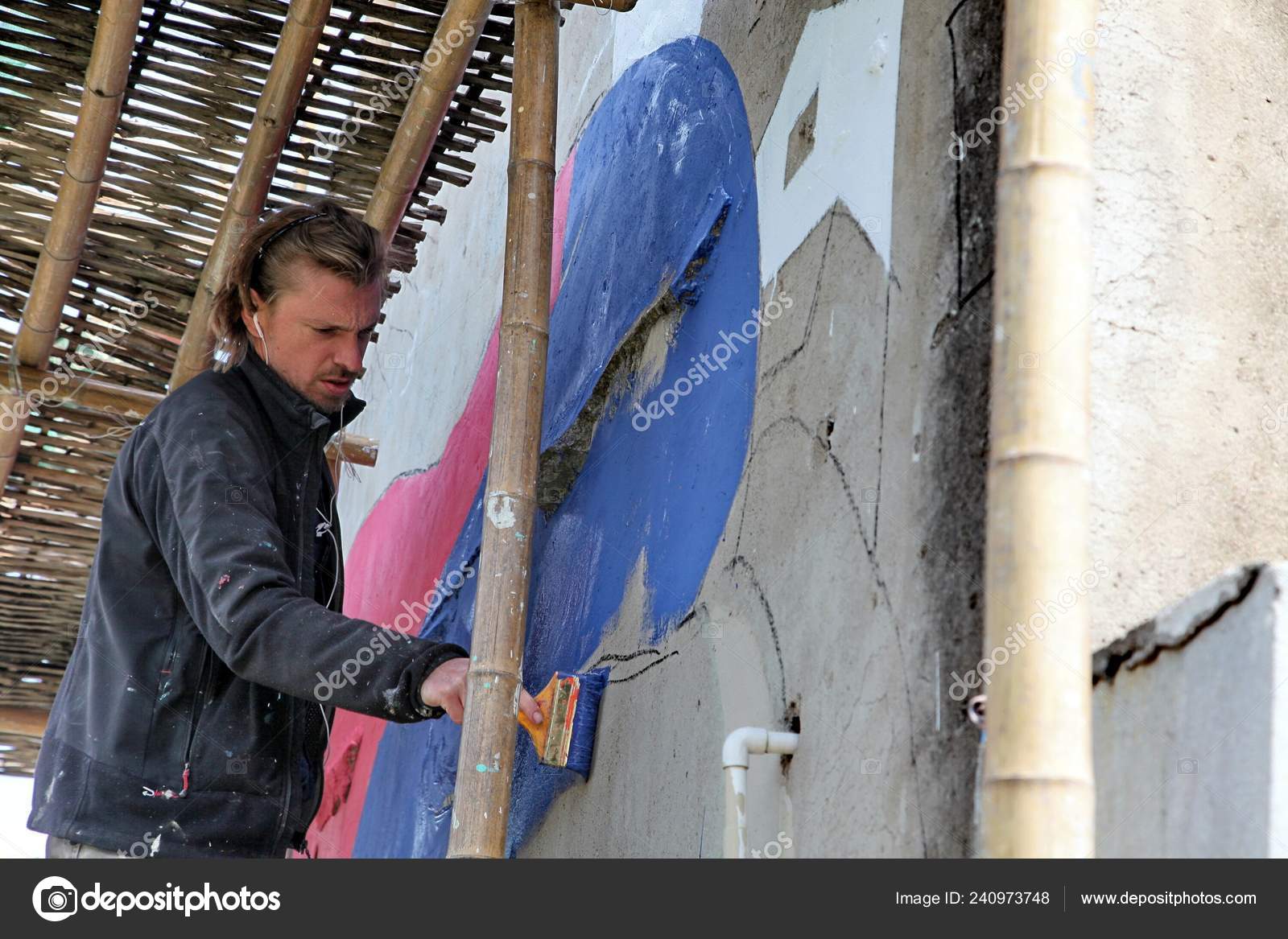 French Artist Julien Seth Malland Paints Wall House Xinyi Village Stock Editorial Photo C Chinaimages 240973748