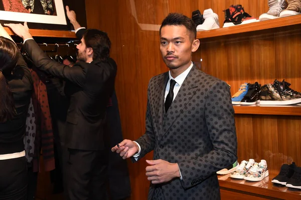 Estrella China Bádminton Lin Dan Posa Evento Ficticio Para Álbum — Foto de Stock