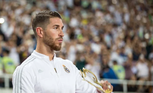 Sergio Ramos Del Real Madrid Raffigurato Una Partita Calcio Tra — Foto Stock