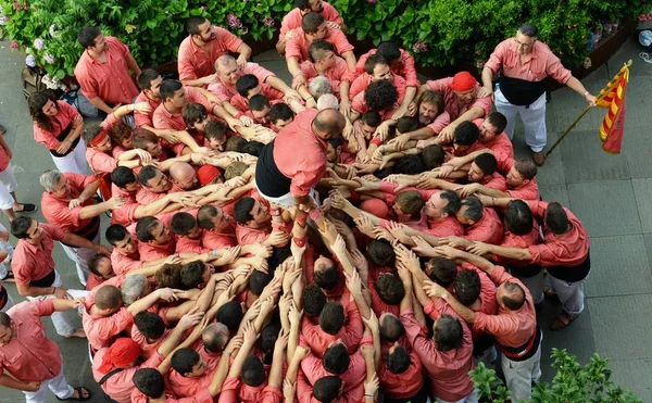 Members Spanish Castell Team Build Human Tower West Lake Hangzhou — Stock Photo, Image