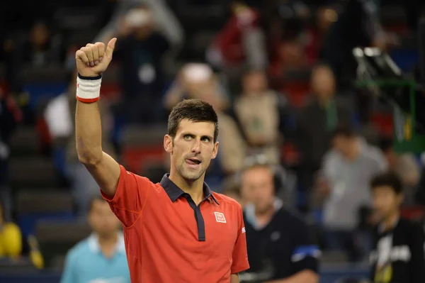 Novak Djokovic Szerb Reagál Miután Legyőzte Andy Murray Brit Férfi — Stock Fotó