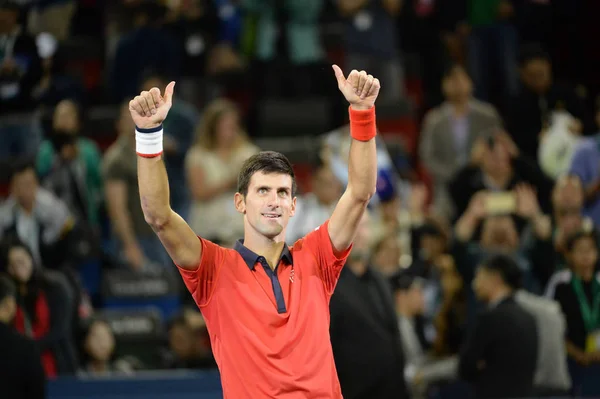 Novak Djokovic Aus Serbien Reagiert Nach Dem Sieg Über Den — Stockfoto