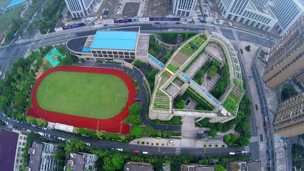 Légi Felvétel Kert Tetején Egy Épület Egy Elemi Iskola Hangzhou — Stock Fotó