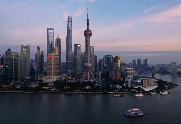 Vue Sur Rivière Huangpu Quartier Financier Lujiazui Avec Tour Télévision — Photo