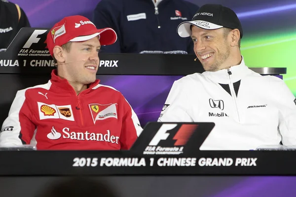 Sebastian Vettel Pilote Allemand Ferrari Jenson Button Pilote Britannique Malaren — Photo