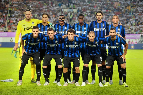 Players Starting Line Inter Milan Pose Photos Soccer Match Real — Stock Photo, Image