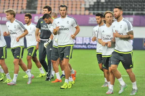 Sergio Ramos Right Marcelo Vieira Second Right Gareth Bale Center — Stock Photo, Image