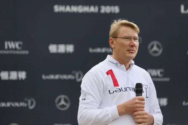 Mika Hakkinen Piloto Finlandesa Jubilada Posa Durante Evento Promocional Para — Foto de Stock