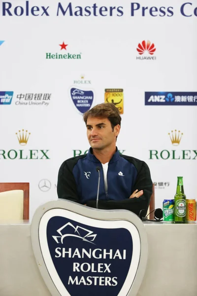 Роджер Федерер Швейцарії Взяла Участь Прес Конференції 2015 Році Шанхай — стокове фото