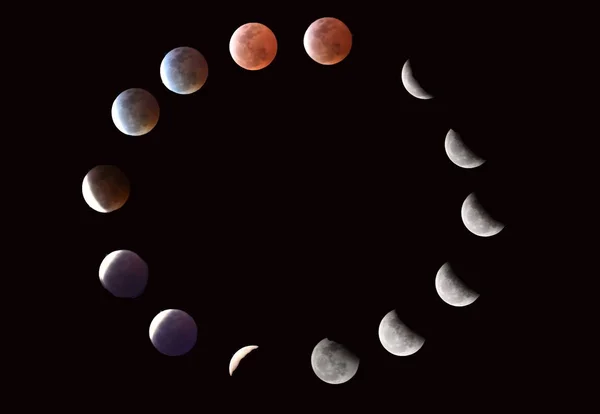 Esta Imagen Compuesta Muestra Todo Proceso Eclipse Lunar Total Visto — Foto de Stock