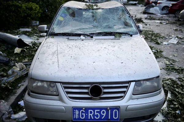 Soukromé Auto Nedaleko Místa Výbuchu Zničeno Smrtelnými Výbuchy Binhai New — Stock fotografie