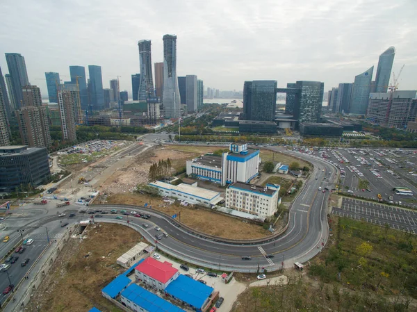 Aerial View Nail House Which Causes Shaped Road Landowner Refused — Stock Photo, Image