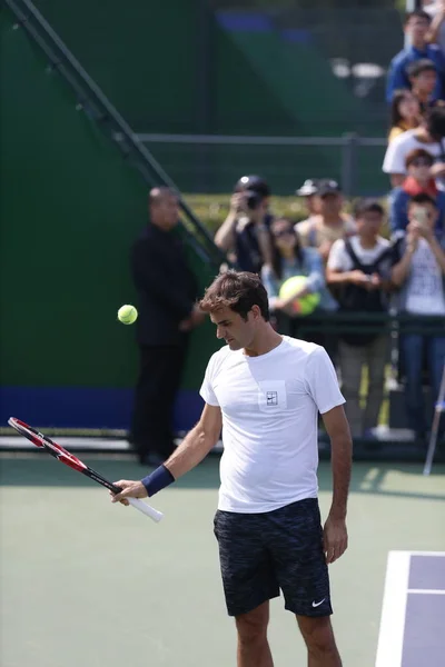 Roger Federer Suiza Participa Una Sesión Entrenamiento Para Torneo Tenis — Foto de Stock