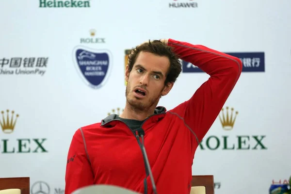 Brittisk Tennisspelare Andy Murray Sköter Presskonferens För 2015 Shanghai Rolex — Stockfoto