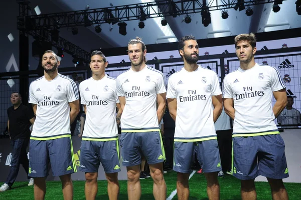Desde Izquierda Karim Benzema James Rodríguez Gareth Bale Álvaro Arbeloa —  Fotos de Stock
