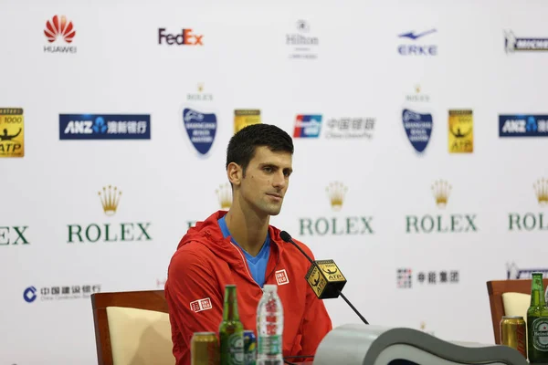 Novak Djokovic Aus Serbien Nimmt Der Pressekonferenz Für Das Shanghai — Stockfoto