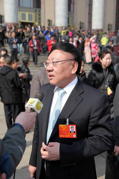 Wang Wenliang Ordförande För China Rilin Group Intervjuas Efter Att — Stockfoto