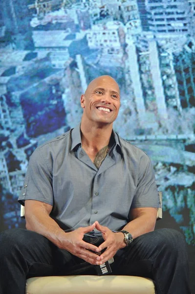 Actor Estadounidense Dwayne Johnson También Conocido Como Rock Sonríe Durante — Foto de Stock