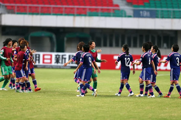 Jugador Japonés Celebra Después Derrotar Corea Del Sur Durante Partido —  Fotos de Stock