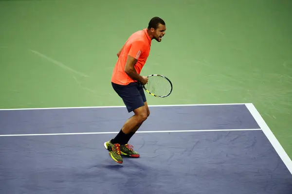 Wilfried Tsonga Από Γαλλία Αντιδρά Μετά Από Νικώντας Rafael Nadal — Φωτογραφία Αρχείου